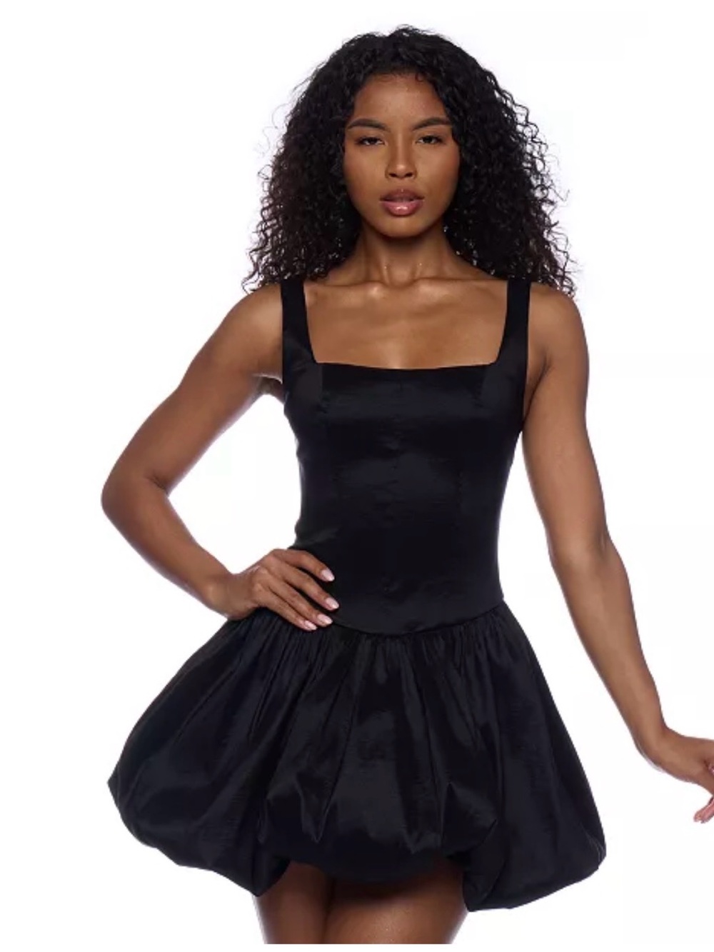 Girls' Black Satin Bubble Hem Formal Dress